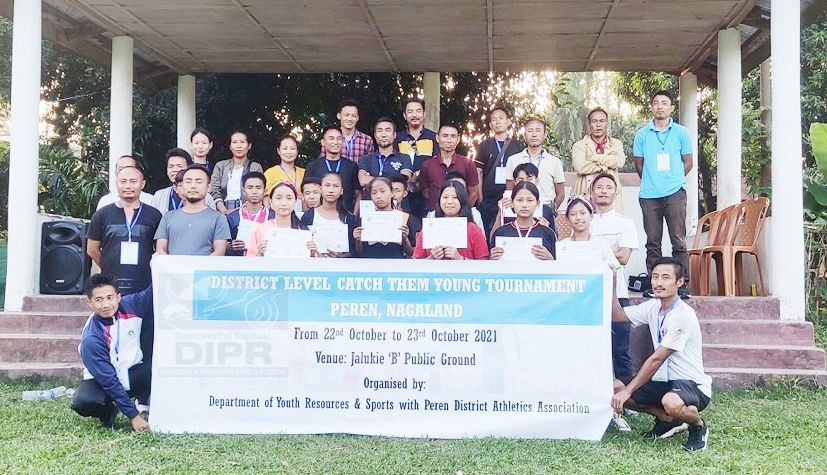 Winners along with the organisers at the District Level Catch Them Young Tournament in Peren.